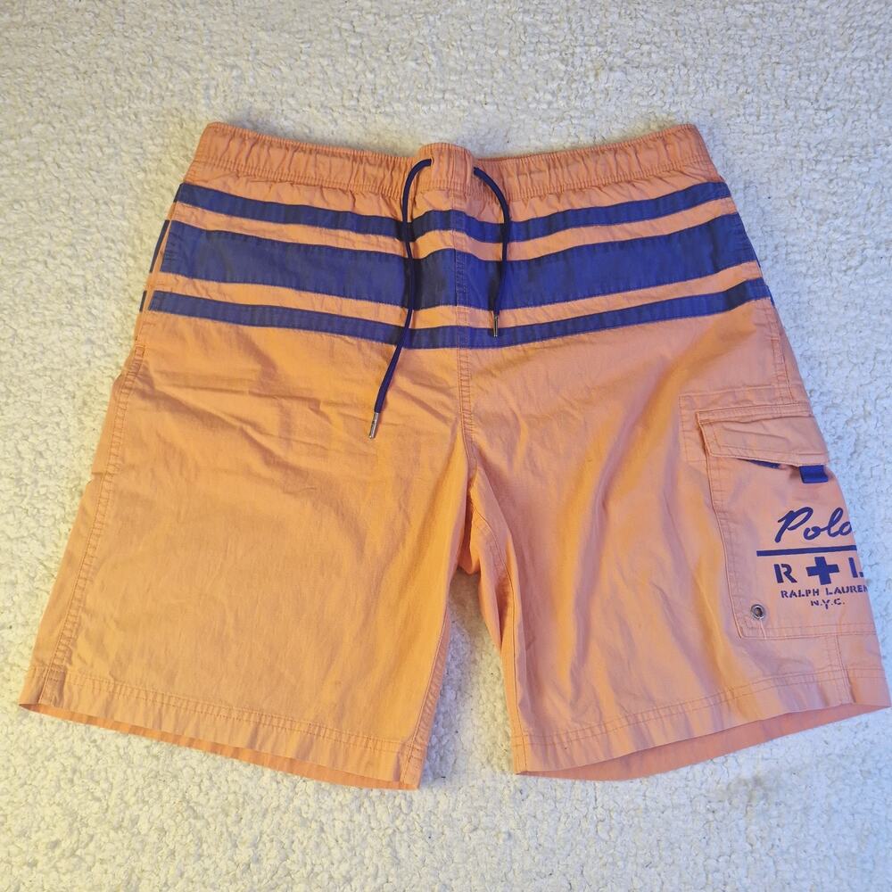 Vtg Polo Ralph Lauren Mens M Swim Trunks Board Shorts R + L NYC Orange Striped